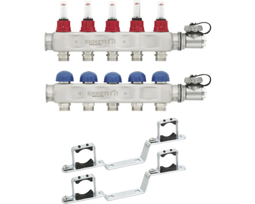 Emmeti Kit distribuitoare inox, debitmetre, robineţi termostatabili M24x19, 5 circuite