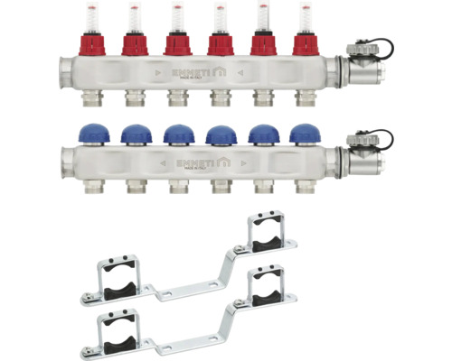 Emmeti Kit distribuitoare inox, debitmetre, robineţi termostatabili M24x19, 6 circuite