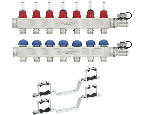 Emmeti Kit distribuitoare inox, debitmetre, robineţi termostatabili M24x19, 7 circuite