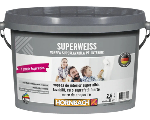 Vopsea lavabilă de interior super albă Superweiss 2,5 l