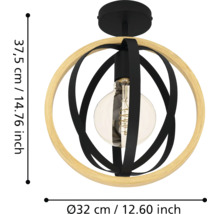 Lumină de plafon cu elemente din lemn și metal, diametru 32 cm
