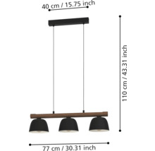 Lampa suspendată cu trei lămpi și dimensiuni