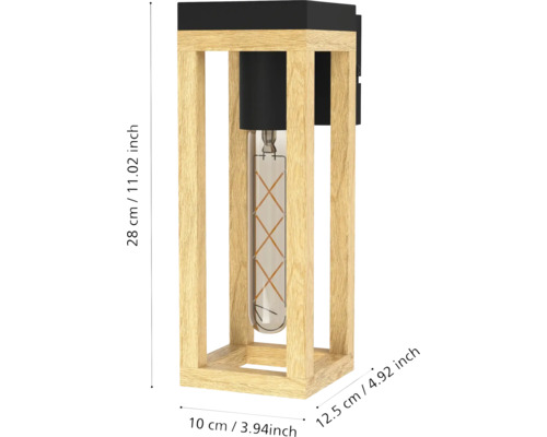 Lumină de perete cu ramă din lemn și dimensiuni