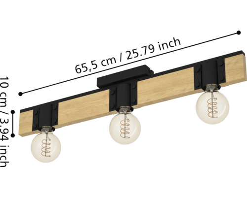 Lumină de plafon cu trei becuri, dimensiuni 65,5 cm pe 10 cm