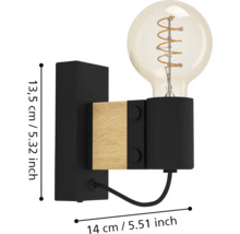 Lumină de perete din lemn și metal cu bec, dimensiuni 13,5 cm pe 14 cm