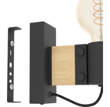 Lampa de perete din metal și lemn cu bec