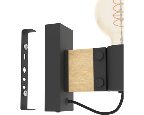 Lampa de perete din metal și lemn cu bec