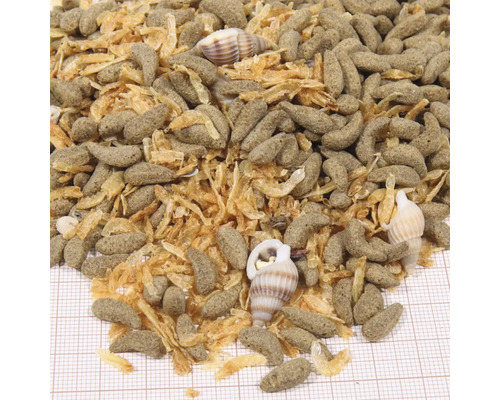 Hrană pentru pești de acvariu cu creveți și scoici