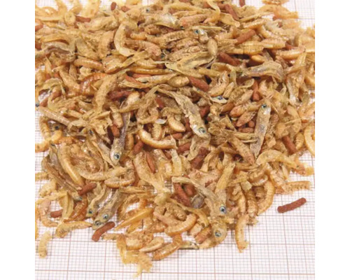 Hrană uscată pentru pești ornamentali cu creveți și pești mici