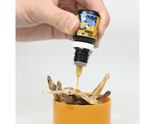 Mână picură supliment nutritiv pe hrana pentru țestoase de la JBL Pro Terra