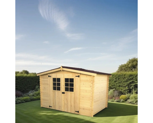 Cabină de grădină din lemn cu două ferestre și o ușă