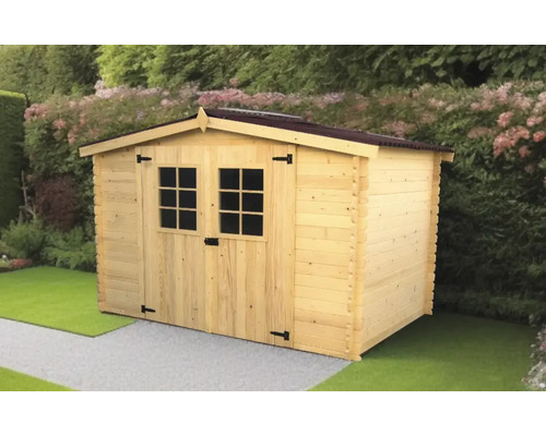 Cabină de grădină din lemn cu ușă dublă și ferestre