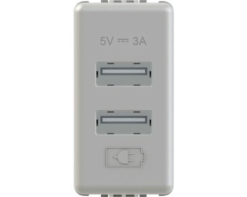 Priză USB dublă Gewiss System, 2x USB A, 1 modul, albă