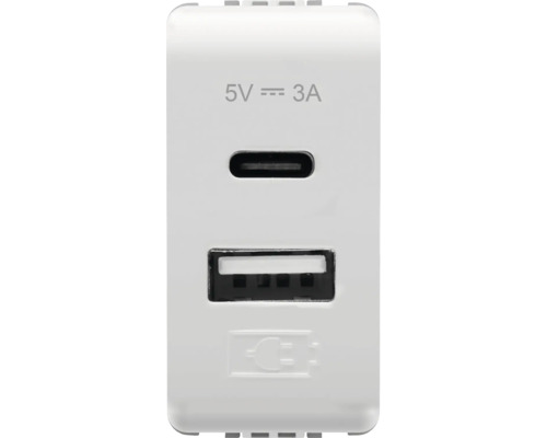 Priză USB dublă Gewiss System, 1x USB A 1x USB C, 1 modul, albă