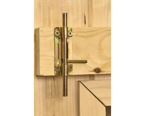 Zăvor galben pentru fixare pe o ușă de lemn