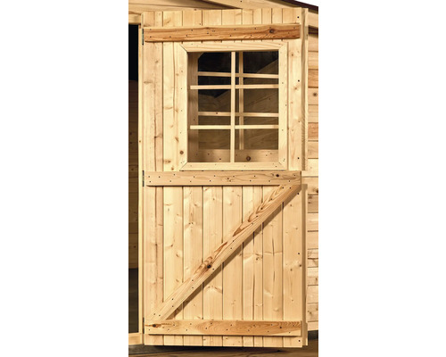 Ușă din lemn cu fereastră pentru o casă de grădină