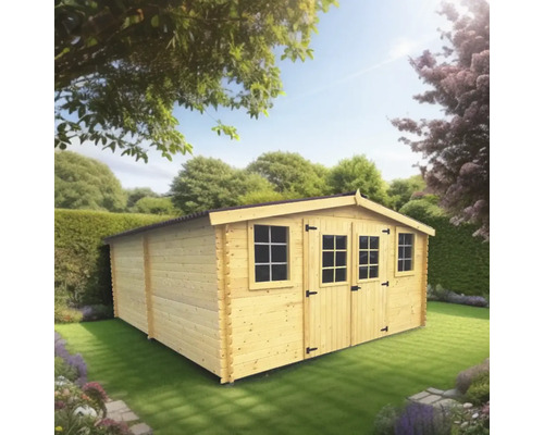 Casă de grădină din lemn cu ferestre și uși în grădină