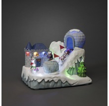 Peisaj decorativ de iarnă cu castel, iglu, pinguini și iluminare