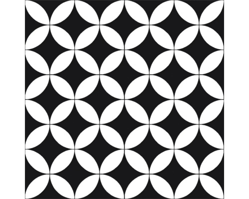 Gresie interior porțelanată Casablanca Chess 20x20 cm Model de gresie alb-negru cu cercuri suprapuse