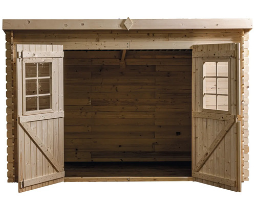 Căsuță de grădină din lemn cu uși duble deschise