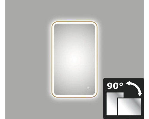Oglindă baie cu iluminare LED DSK Chrystal Juno 2.0 cu ramă bronz 45x75 cm Oglindă rectangulară cu iluminare și funcție de rotire la 90 de grade.