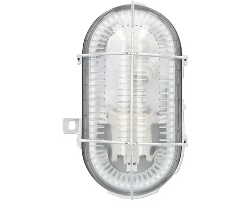 Lampă ovală gri 60W cu grilaj de protecție metalic, protecție la umiditate IP44, sticlă/metal