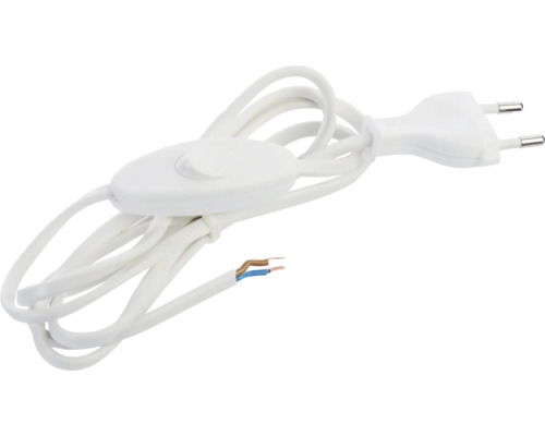 Cablu de alimentare Electroplast MYYU (H03VV-F) 2x0,75 mm² 1,5m alb, cu întrerupător pe fir și ștecher euro