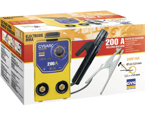 Aparat de sudură GYS 200 A cu accesorii și ambalajul produsului