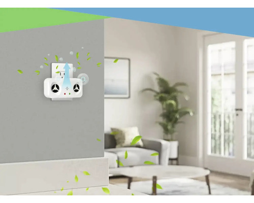 Purificator de aer pe perete într-o cameră de zi