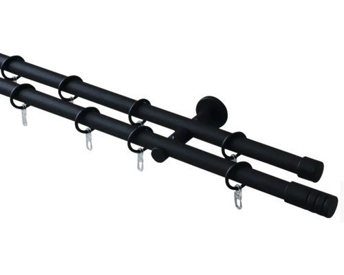 Galerie dublă, prindere de perete, Ø 20 mm negru 240 cm