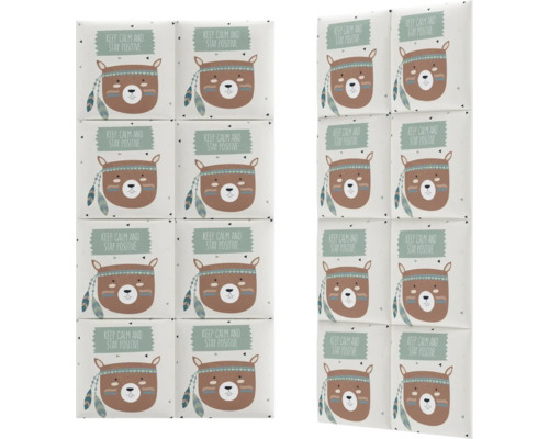 Plăci decorative de perete cu motiv de urs și inscripția Keep Calm and Stay Positive.