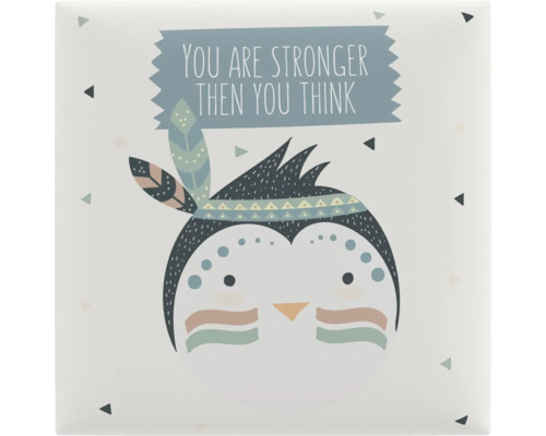 Placă decorativă cu inscripția „You are stronger then you think” și o ilustrație stilizată cu animale