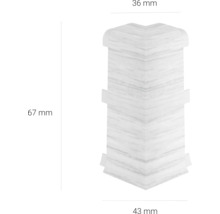 Piesă de colț cu dimensiunile de 67 mm înălțime, 36 mm lățime și 43 mm adâncime