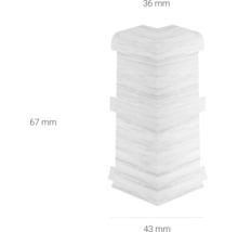 Profil colțar din plastic cu dimensiunile de 36 mm, 67 mm și 43 mm