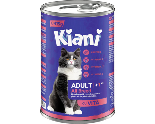 Hrană umedă pentru pisici Kiani Adult All Breeds cu vită 415 g