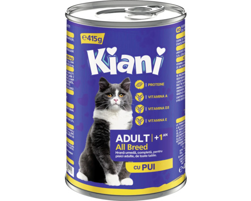 Hrană umedă pentru pisici Kiani Adult All Breeds cu pui 415 g