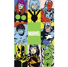 Ilustrație cu diverse personaje din benzile desenate Marvel.