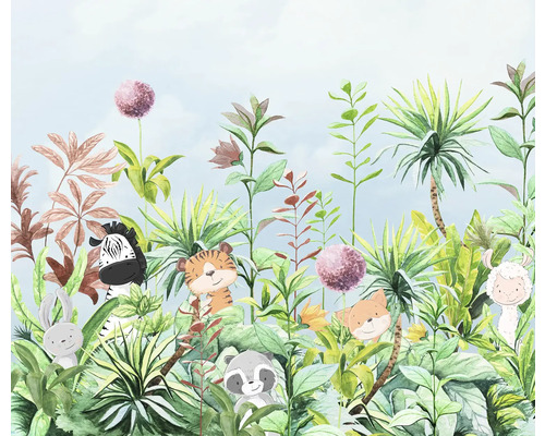 Fototapet vlies IAX6-0051 Into Wonderland First Day 300x250 cm Ilustrație cu animale și plante în junglă