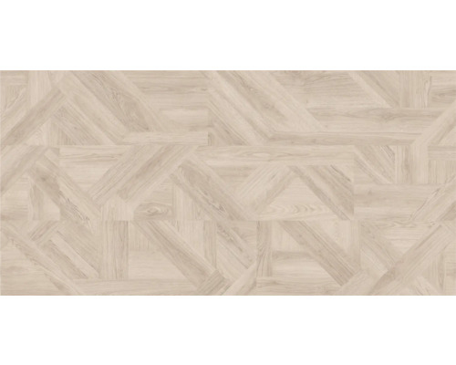Gresie de pardoseală deschisă la culoare, cu aspect de lemn, în model herringbone