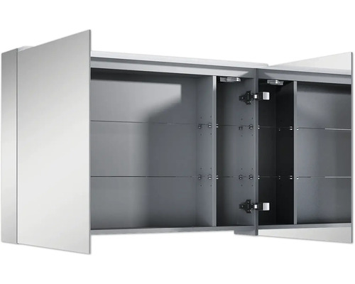 Dulap de oglindă deschis cu rafturi din sticlă