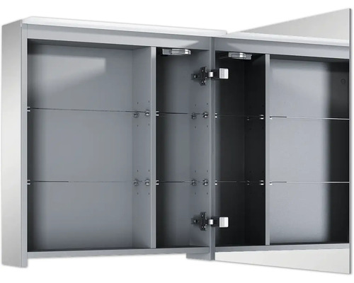 Dulap cu oglindă deschis cu rafturi