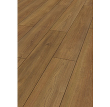 Parchet laminat montat cu aspect de lemn.