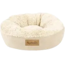 Logo Scruffs pe un pat rotund, bej, pentru câini, cu o pernă interioară moale