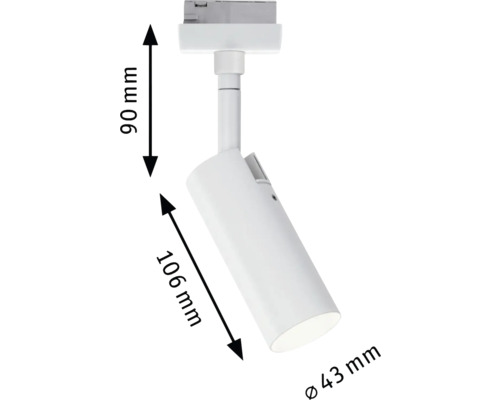 Spot alb pe șină cu dimensiuni
