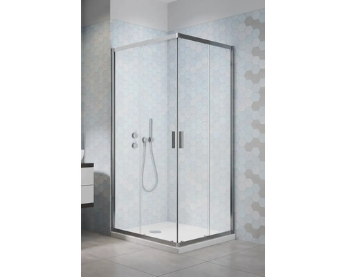 Set cabină de duș dreptunghiulară Radaway Alienta D cu cădiță de duș și sifon, 100x80 cm, sticlă transparentă, profil crom