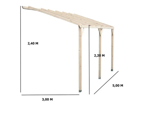 Imagine cu un carport din lemn cu dimensiunile 3,00 metri x 5,00 metri x 2,40 metri