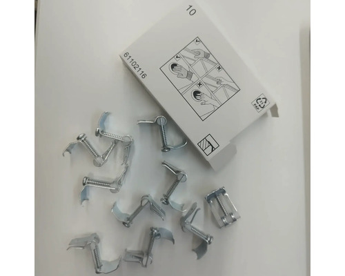 Cleme de fixare cu șuruburi și un ambalaj cu instrucțiuni de montaj