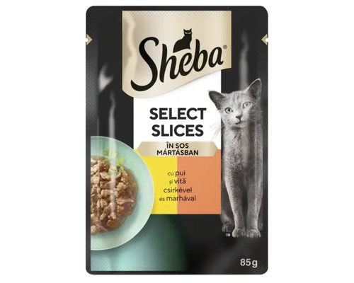 Sheba Select Slices hrană pentru pisici cu pui, vită și mânzat, 85 grame