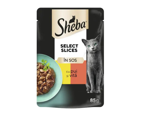Hrană umedă pentru pisici Sheba Selecții în sos cu pui și vită 85 g