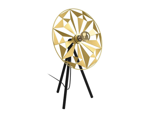 Lampă de masă cu trepied, abajur cu model geometric și bec